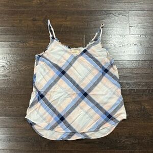 Cloth & Stone Plaid Fray Edge Linen Blend Sleeveless Top Size Small Women